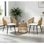 YIYAN 3-Piece Indoor-Outdoor Bistro Set with Wicker Chairs & Glass Coffee Table for Balcony,
